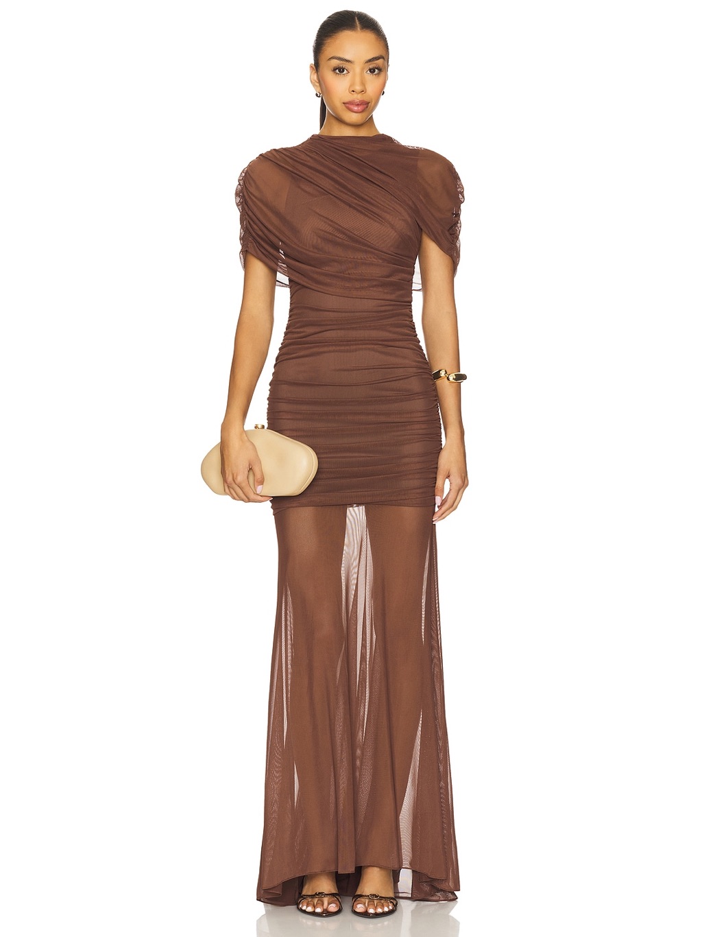 Amanda Uprichard Evianna Mesh Gown In Chocolate Brown